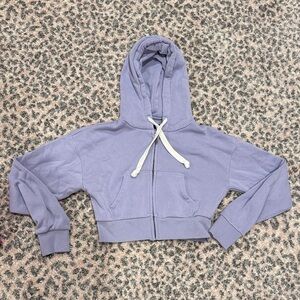 Katie J NYC Lavender Cropped Hoodie with White Drawstrings
